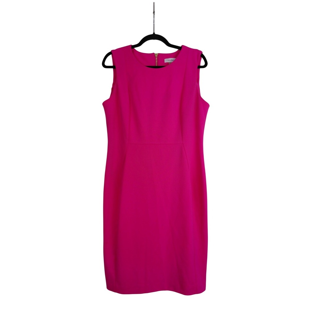 Calvin Klein Pink Scoop Neck Sheath Dress Size‎ 14 Gold Zipper